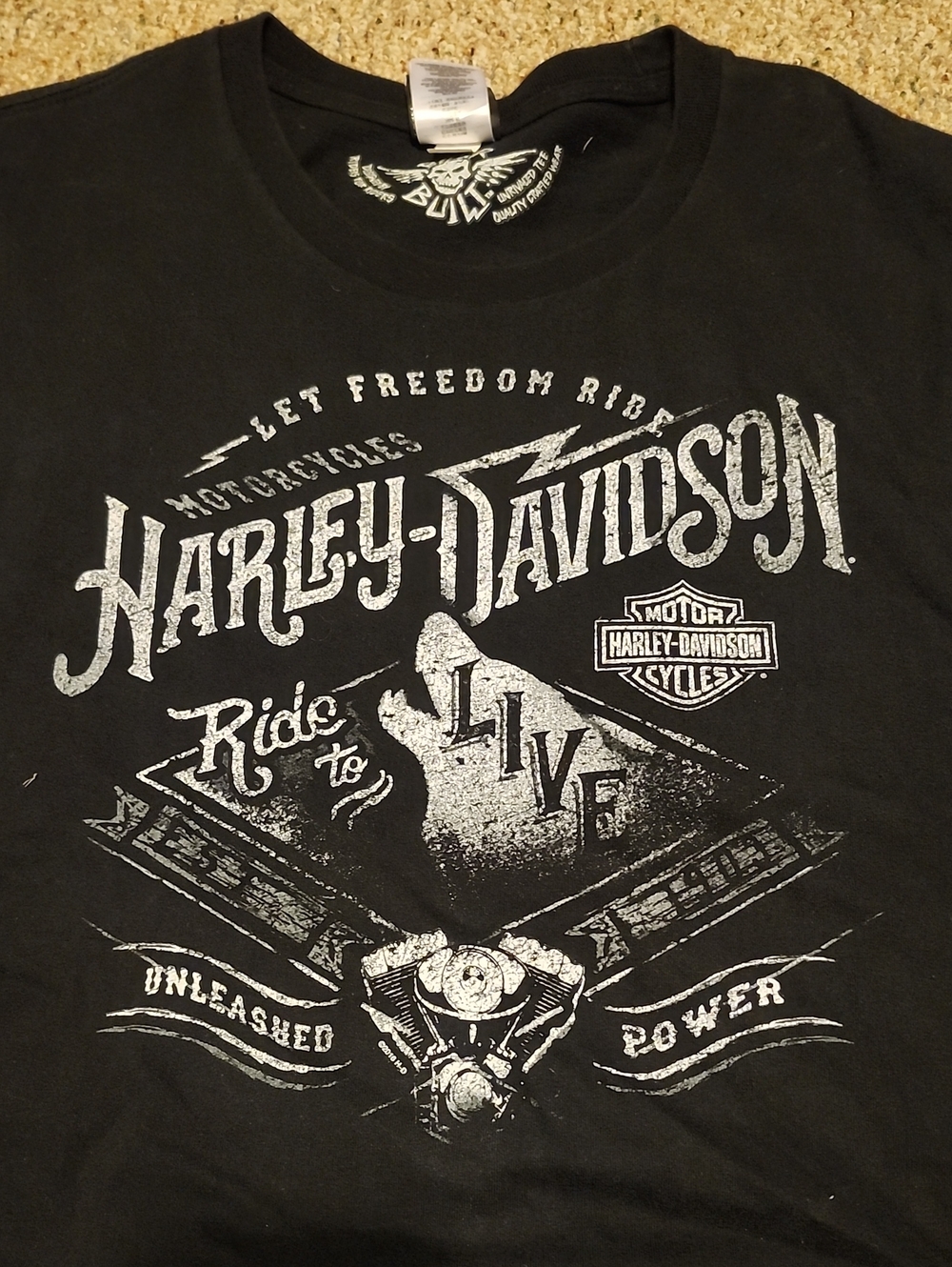 Harley-Davidson Black 4X Tee with White Distressed Print - TN